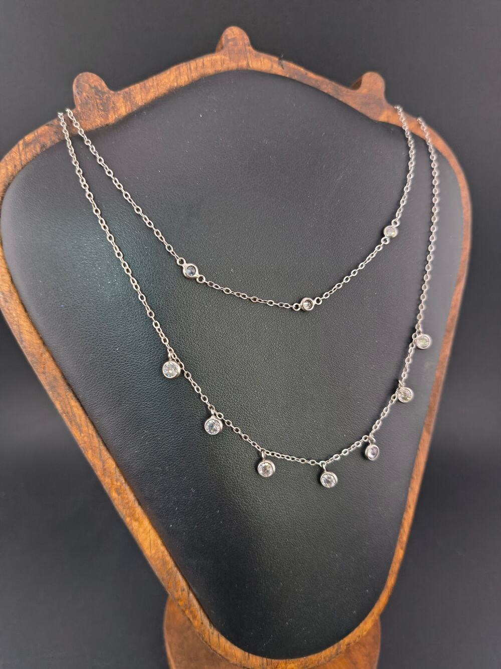 NWT Brilliance Fine Jewelry 925 Sterling Silver Layered CZ Necklaces Set 16" 18"